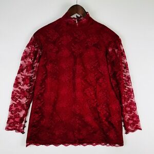 Handmade Victorian Lace Long Sleeve Top Size M Wine Red Sheer Romantic Coquette